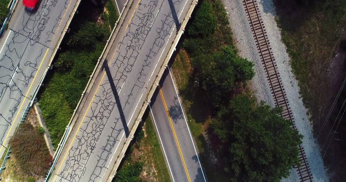 Highway near railroad, aerial