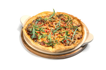 Tasty fresh homemade pizza on white background