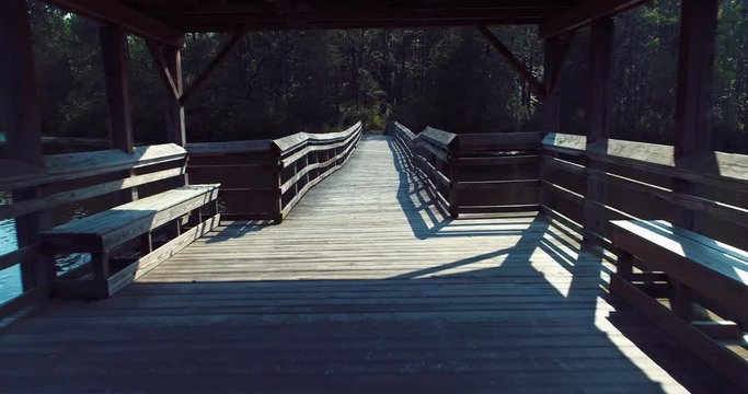 Aerial, wooden bridge in Southern Pines