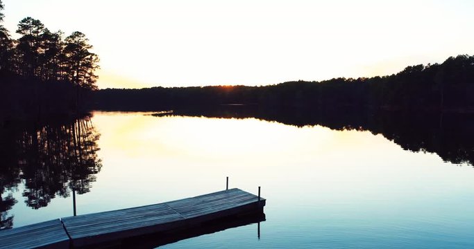Aerial, reservoir at sunset