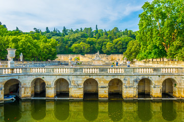 A beautiful fountain in the Jardin de la fontaine in Nimes France