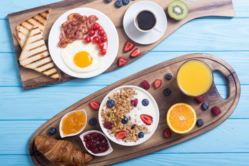 Breakfast  on rustic table