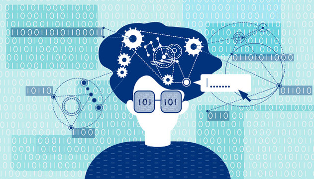 Concept vector illustration of a programmist work process. It related horizontal banner.