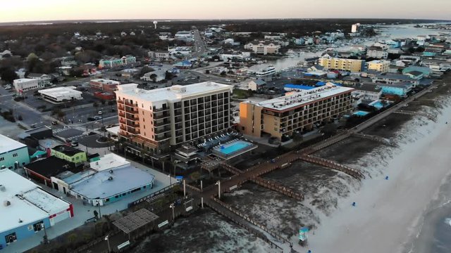 Aerial, coastal city on Carolina Beach