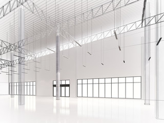 sketch design of interior warehouse, 3d rendering
