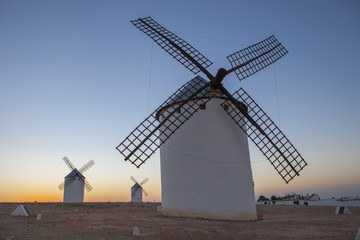 Traditional windmills at rising, Campo de Criptana, La Mancha, Spain