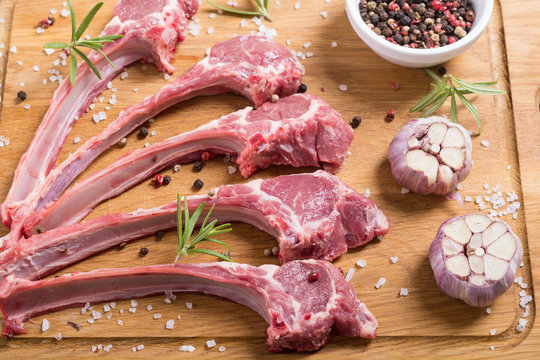 Raw ribs or rack of lamb and ingridient