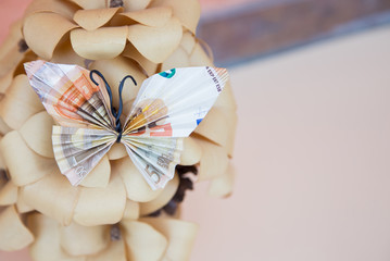 paper money batterfly on flowers