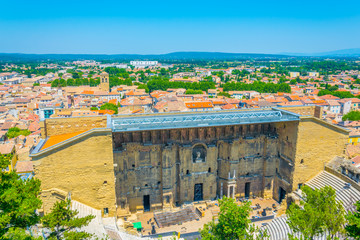 Aerial view of roman amphitheater in Orange, France