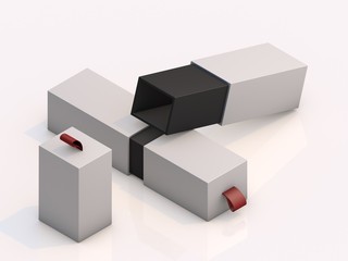 3d rendering blank boxes isolated on white background