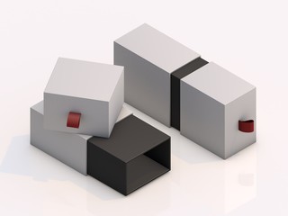 3d rendering blank boxes isolated on white background