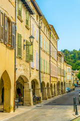 View of a narrow street in the center of Villeneuve les Avignon, France