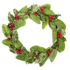 Holiday wreath made with holly leaves