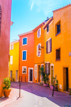 View of a narrow street in the center of Frejus, France