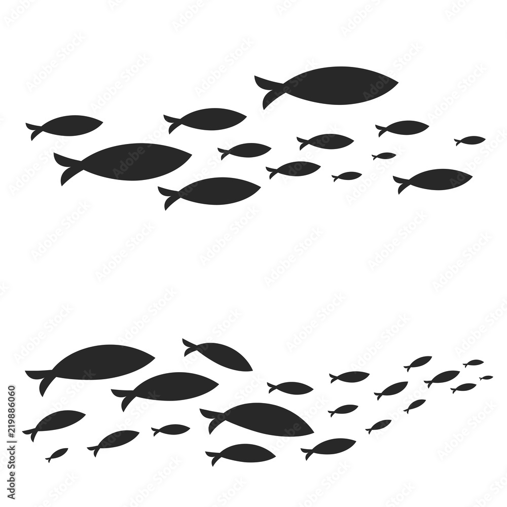 Wall mural Different vector sets of fish shoals swimming isolated on white background