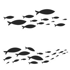 Different vector sets of fish shoals swimming isolated on white background