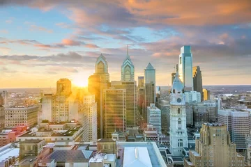 Fototapete Rund Blick von oben auf die Skyline der Innenstadt von Philadelphia USA © f11photo