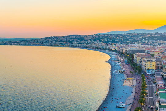 Sunset view of Nice, France