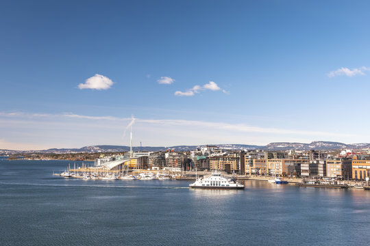 Oslo city skyline at Oslo Harbour, Oslo Norway