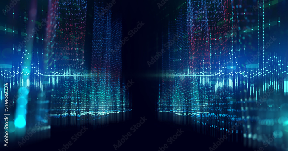 Poster digital city scape with digit number elements illustration