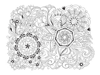 isolated arabesque composition with mandalas