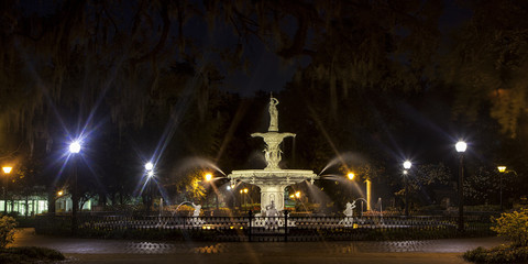Fountain at twilight in Savannah, Georgia