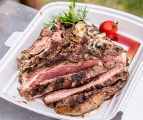 Cut into pieces of meat steak