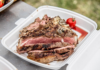 Cut into pieces of meat steak