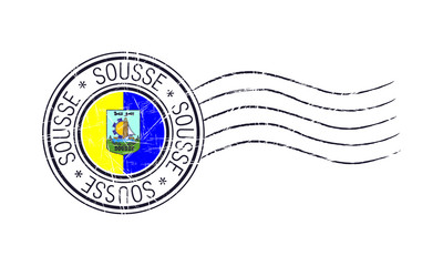 Sousse city grunge postal stamp