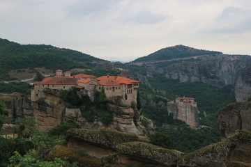 View to Monastery of Varlaam and monastery of Roussanou, Meteora, Greece