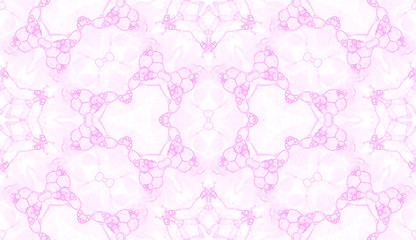 Pink seamless pattern. Astonishing delicate soap bubbles. Lace hand drawn textile ornament. Kaleidos