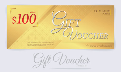 Gift voucher template with Gold background, Gift coupon, Voucher template
