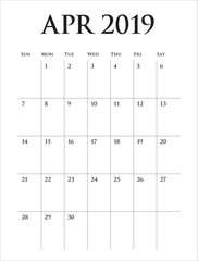 April 2019 desk calendar vector illustration