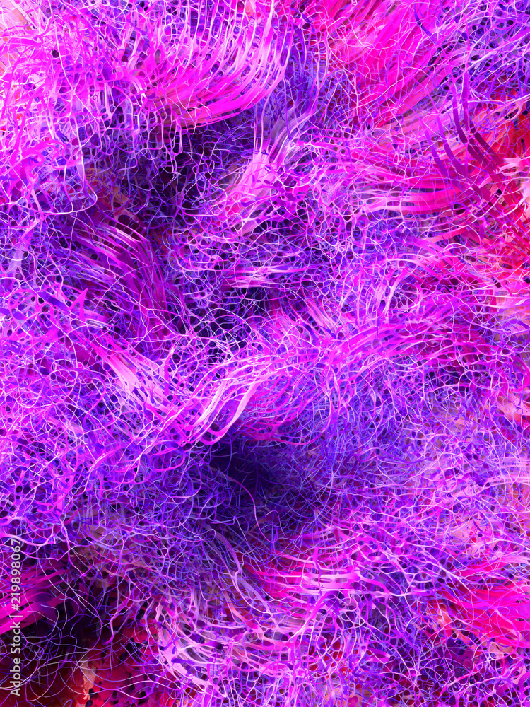 Poster Abstract colored lines. Curl noise flow. 3d rendering