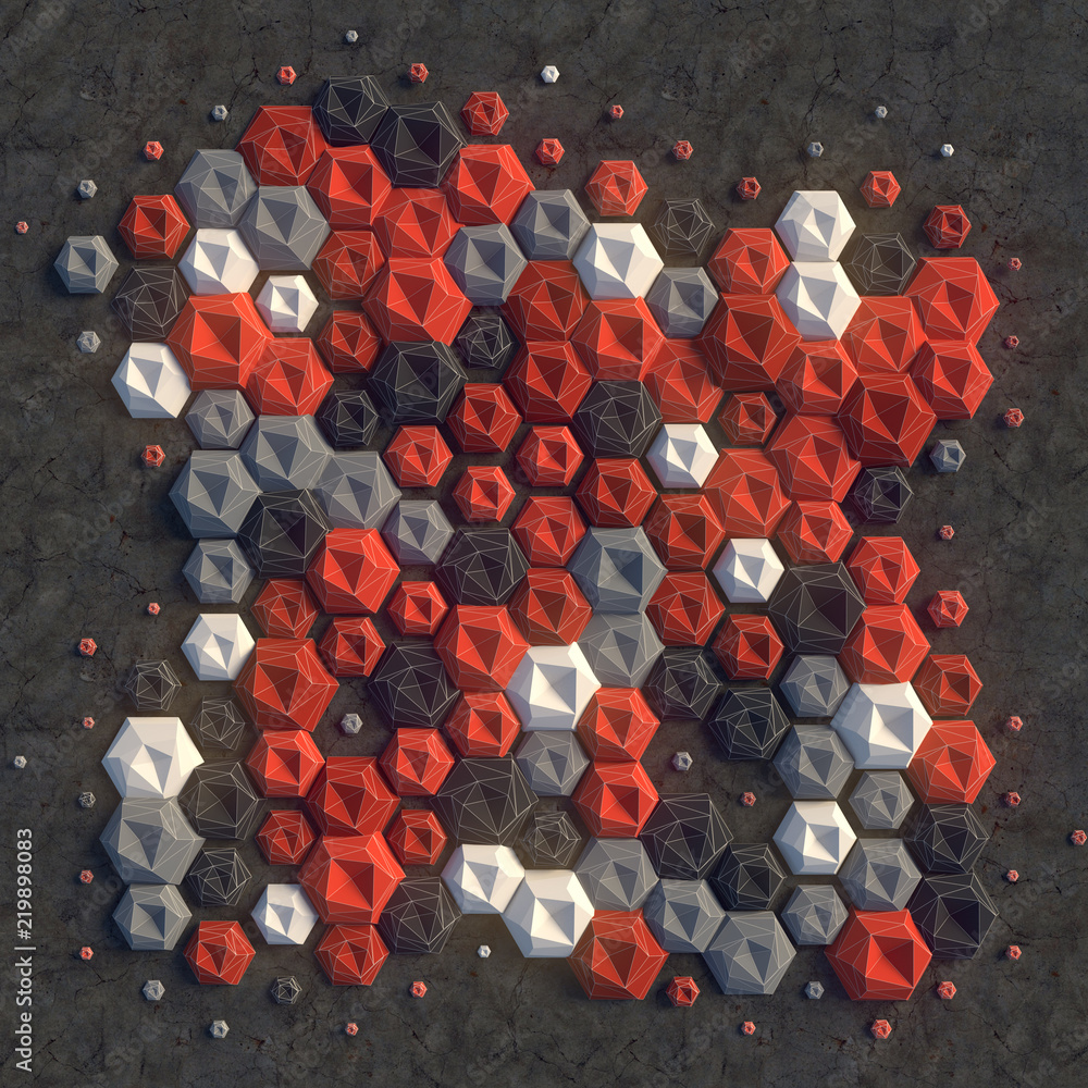Aufkleber Abstract colored hexagon pattern on dark surface. 3d rendering