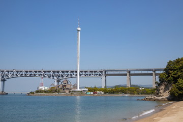 Fototapeta na wymiar Seto Ohashi Bridge and Observation Tower in the seto inland sea,Shikoku,Japan