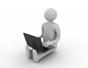 3d man sitting with laptop  . 3d rendered illustration