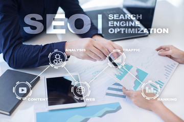 SEO. Search Engine optimization. Digital online marketing andInetrmet technology concept.?
