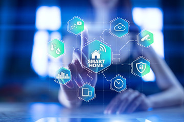 Smart home automation concept on virtual screen.