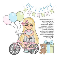 Color Vector Illustration Set HAPPY GIRL for Digital Print, Holidays, Wall Art, Scrapbooking, Photo Album Design and Digital Paper