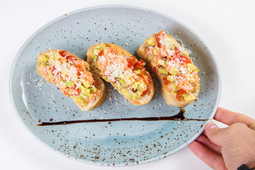 vegetable bruschetta with salmon