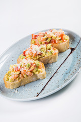 vegetable bruschetta with salmon