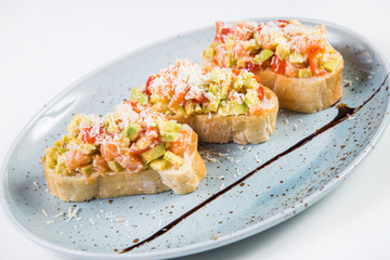 vegetable bruschetta with salmon