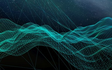 Abstract landscape on a dark background. Cyberspace grid. Hi-tech network. Outer space. Starry outer space texture. 3D illustration