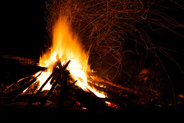 Big campfire at night