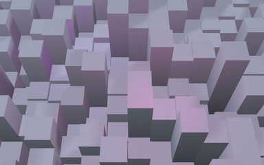 Abstract pink gray elegant cube geometric background. Chaotically advanced rectangular bars. 3D Rendering, 3D illustration