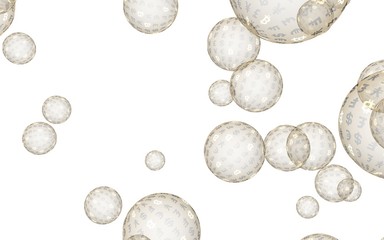 Bitcoin economic financial bubble. Cryptocurrency 3D illustration. Business concept. Golden bubbles on a white background