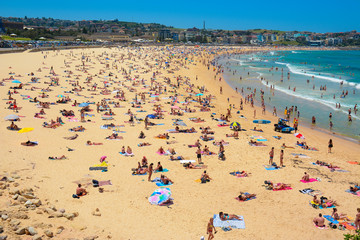 Bondi Beach full of tourists for vacation, Sydney, Australia