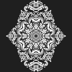 Oriental pattern with arabesques and floral elements. Traditional classic black and white ornament. Vintage pattern with arabesques