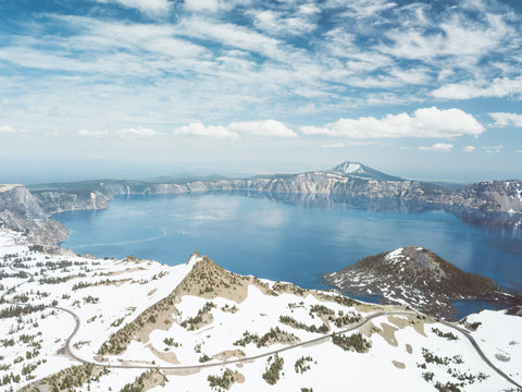 Crater Lake National Park Wizard Island Oregon Snow Aerial Drone